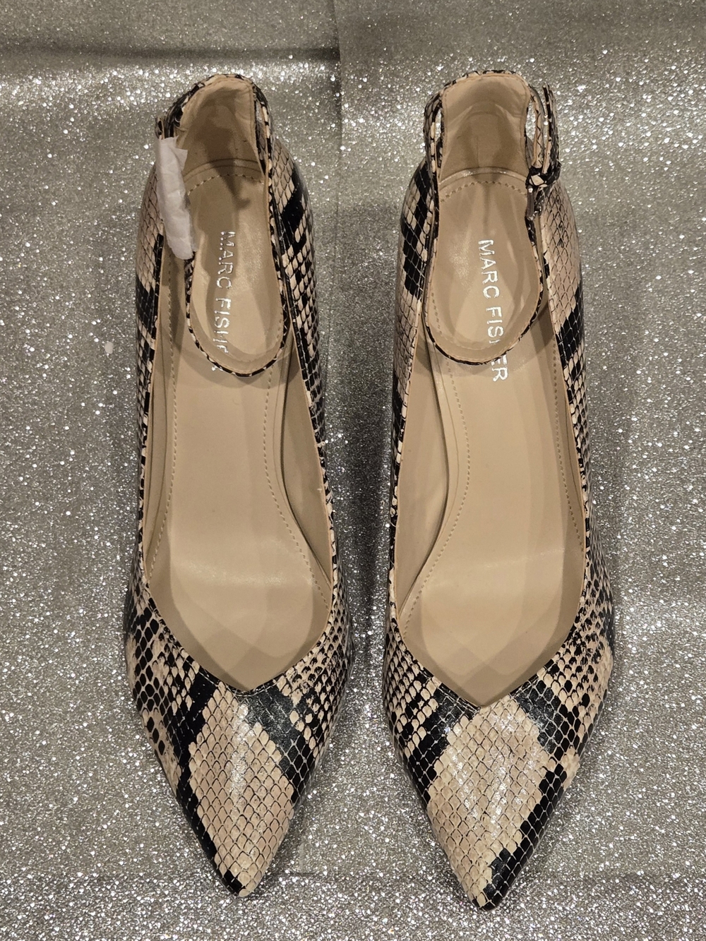 Marc Fisher Snake-print Pumps W/ Ankle Strap